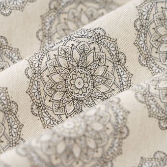 Tissu bachette linen look Mandala noir 