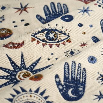 Tissu jacquard Namasté bleu écru