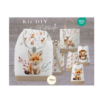 Kit couture maternelle Renard Forêt – Sac à dos, bavoirs et sac bibliothèque à coudre