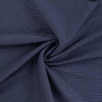 Maille jersey coton tubulaire côtelée unie bleu marine 95 cm