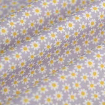 Tissu cretonne mini marguerite parme 