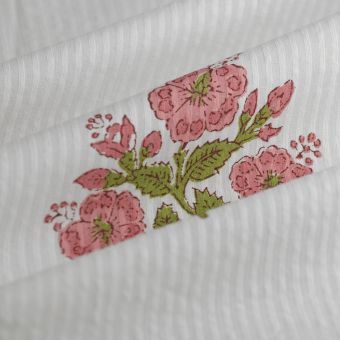 Tissu seersucker grande Indienne rose blanc