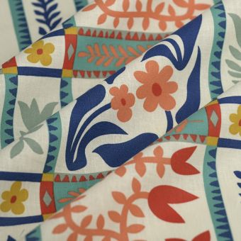 Tissu cretonne fleurs boite multicolore