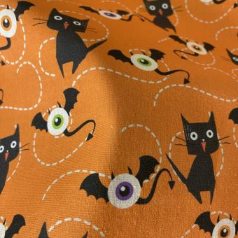 Tissu coton Halloween imprimé chat-souris orange