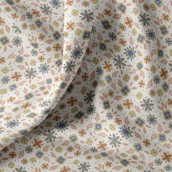 Tissu cretonne imprimé enduit fleurs indiennes multico