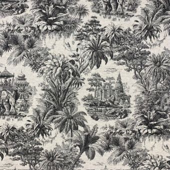 Toile de jouy lin imp tropical noir