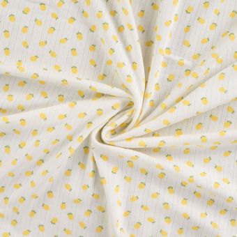Maille tricot coton ajourée imprimée citron écrue