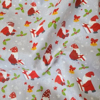 Toile coton de Noël 52 fils gnome et cadeau gris perle
