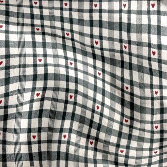 Tissé teint motif tartan vert et petit coeur rouge