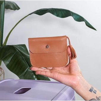 Kit à coudre CASH ME mini portefeuille en cuir camel - Feye