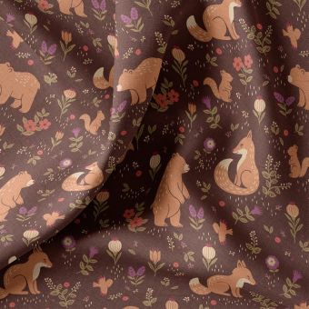 Tissu cretonne imprimé renardou fleuri marron