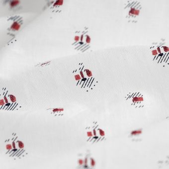 Tissu voile de coton bio dessin abstrait blanc