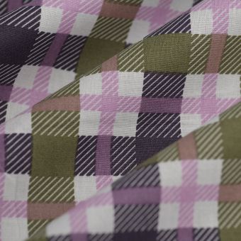 Tissu cretonne carreaux tartan rose vert 
