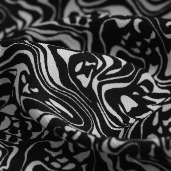 Tissu crêpe polyester vague Marble noir blanc