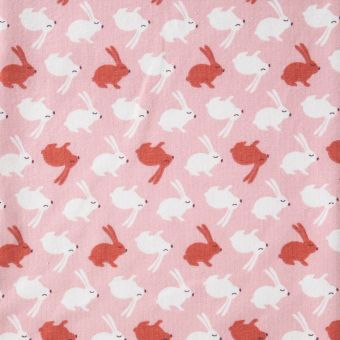 Maille Jersey motif lapin blanc rouge rose