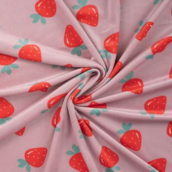 Maille velours éponge imprimée fraise rose