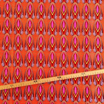 Tissu Wax pailleté rouge imprimé Flammes - 50x120cm