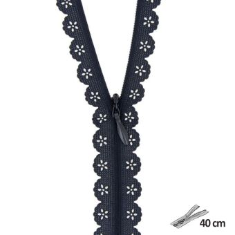Fermeture dentelle géométrique n°3 - 40 cm Bleu Marine
