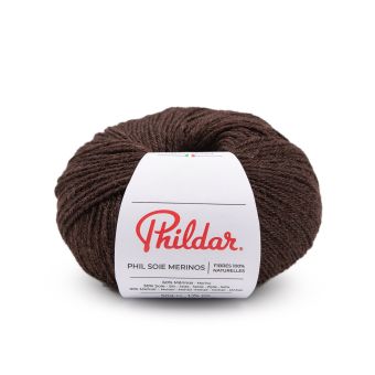 Pelote de fil à tricoter soie Mérinos chocolat noir - Phildar