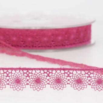 Ruban broderie tulle rosace 16mm fuchsia