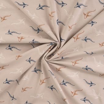 Tissu jersey coton élasthanne poissons beige