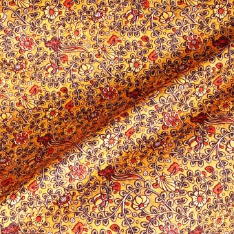 Tissu coton enduit imprimé fleurs indiennes orange