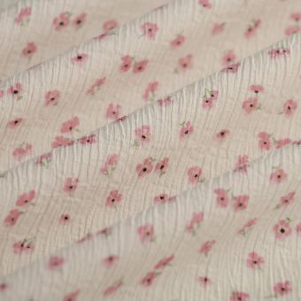 Tissu crépon viscose ecovero mini floral rose écru