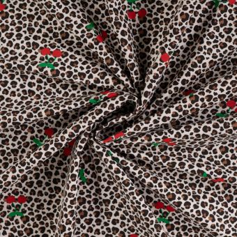 Maille jersey coton imprimée cerise et léopard beige