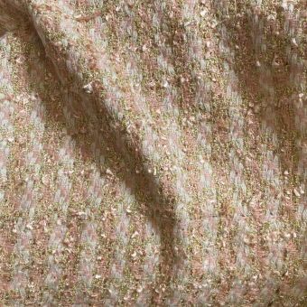 Tissu tweed épais rose blanc sequins transparents