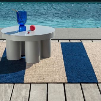 Tapis extérieur kilim fait main en PET DECK 1, bleu, beige