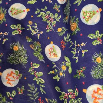 Tissu cretonne de Noël Gui bleu 
