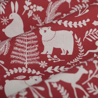 Tissu cretonne de Noël scandinave rouge 