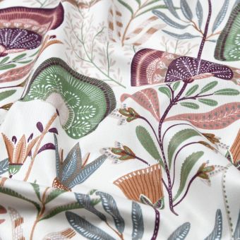 Tissu sergé coton imprimé fleur naïve marsala