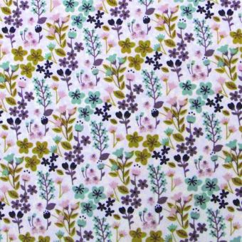 Tissu coton herbier jaune et bleu