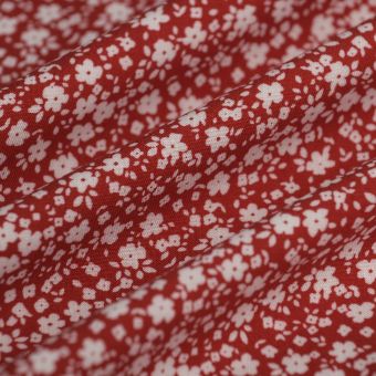 Tissu popeline viscose fleur rouge