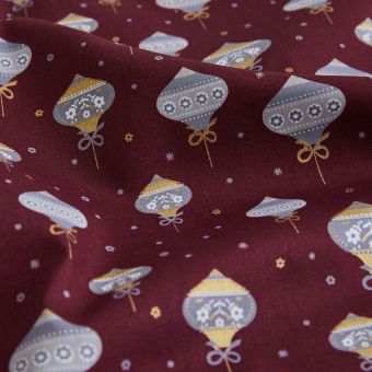 Tissu de Noël cretonne boules bordeaux doré