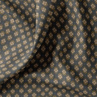 Tissu cretonne imprimé enduit fleur indienne géo kaki