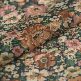 Tissu mousseline jardin fleuri or multicolore 