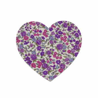Thermocollant en forme de cœur fleuri bleu et violet
