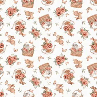 Coupon Tissu Pâques Lapins Multicolore - 79x62 Cm Coton Français | Création Couture Déco