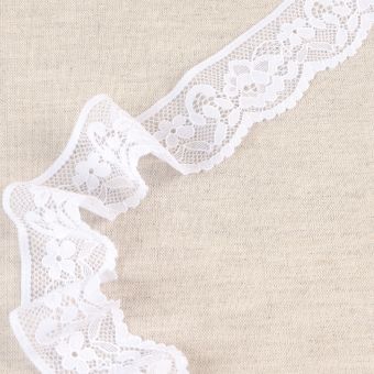 Ruban dentelle élastique frise fleuris blanc 33mm