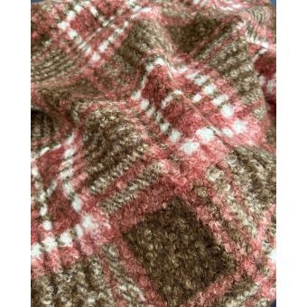 Tissu Lainage Bouclette Imprimé Tartan Écossais - Rose Kaki