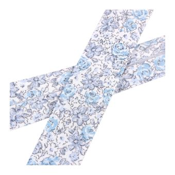 Biais fleurettes 20mm bleu au mètre