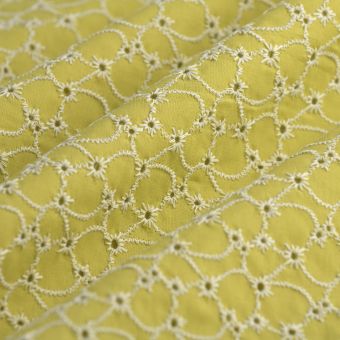 Tissu broderie anglaise grand pétale écru anis