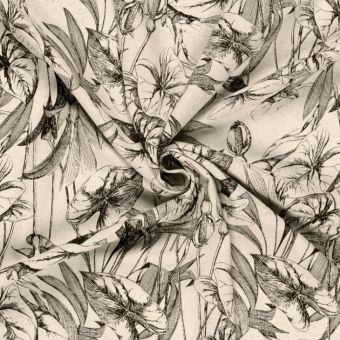 Tissu toile viscose lin botanic noir beige