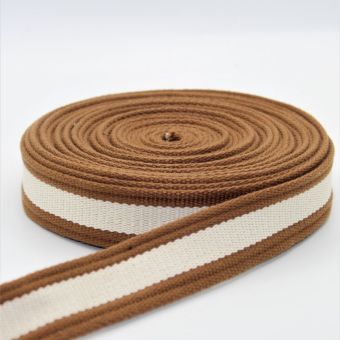Sangle polycoton marron ecru 30mm