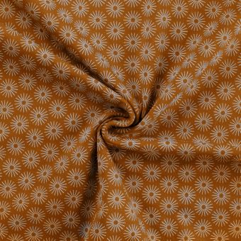 Maille jersey coton imprimée soleil géométrique camel