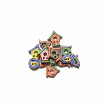 Sachet boutons fantaisie cabanes d'oiseaux multicolores