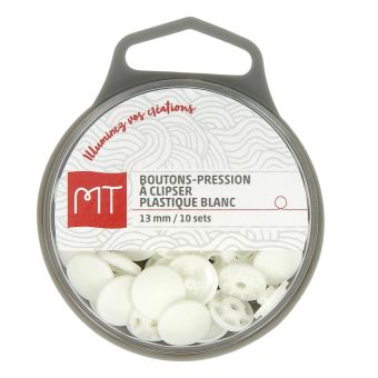 Boutons pression en plastique à clipser blanc 13mm