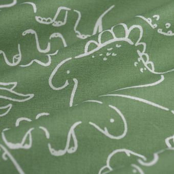 Tissu cretonne dinosaure bicolore kaki 
